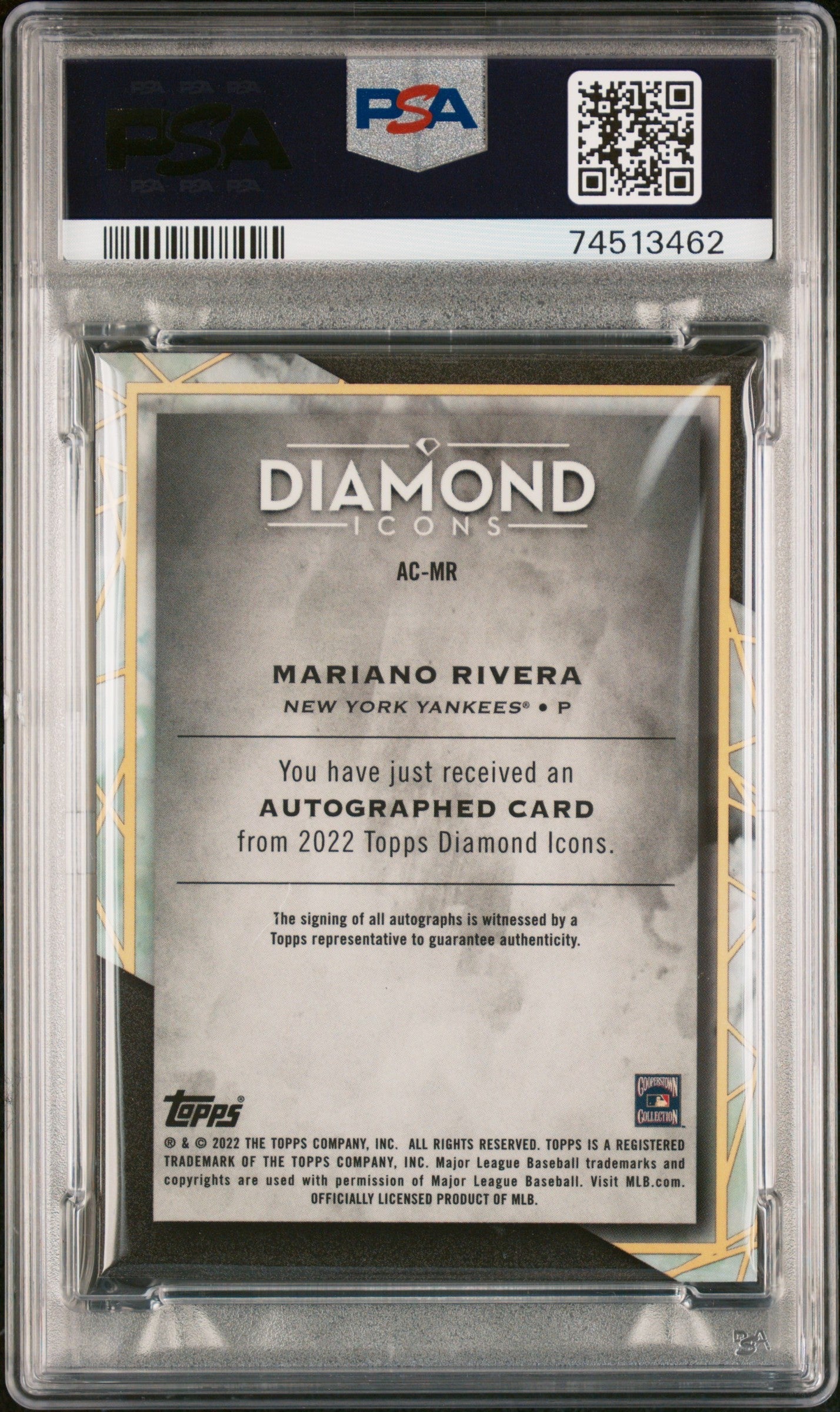 2022 Topps Diamond Icons Autographs Mariano Rivera Black PSA 9 MINT #d 03/10 - Graded Sports Cards