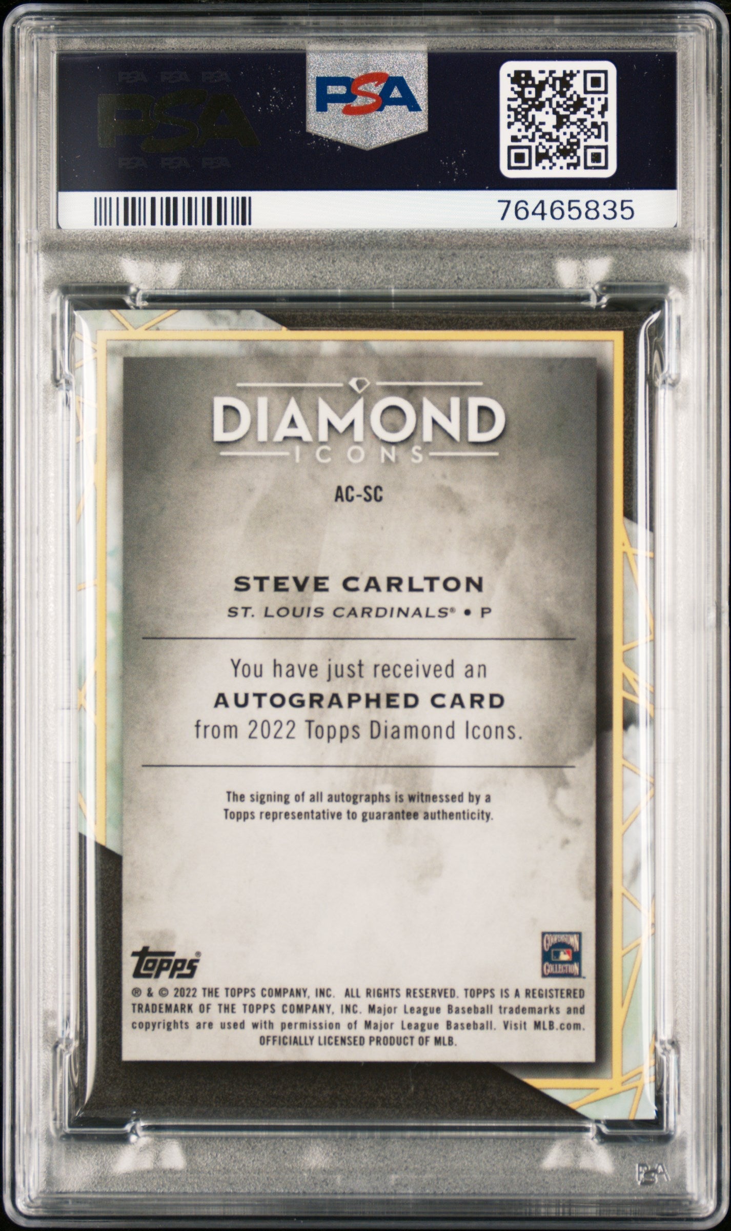 2022 Topps Diamond Icons Autographs Steve Carlton 05/25 #ACSC PSA 9 - Graded Sports Cards