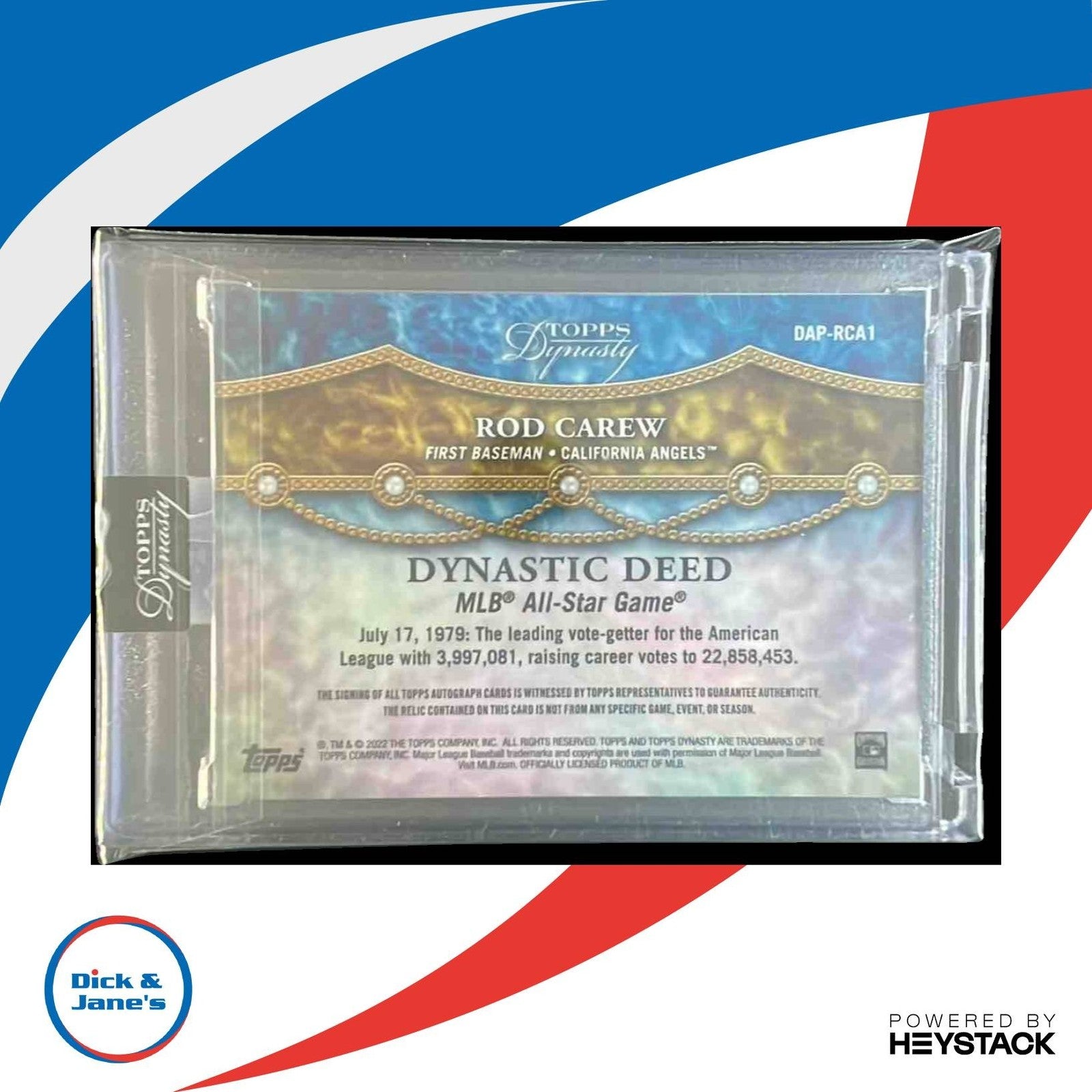 2022 Topps Dynasty Rod Carew Auto Patch 10/10 #DAP-RCA1 California Angels - Sports Cards