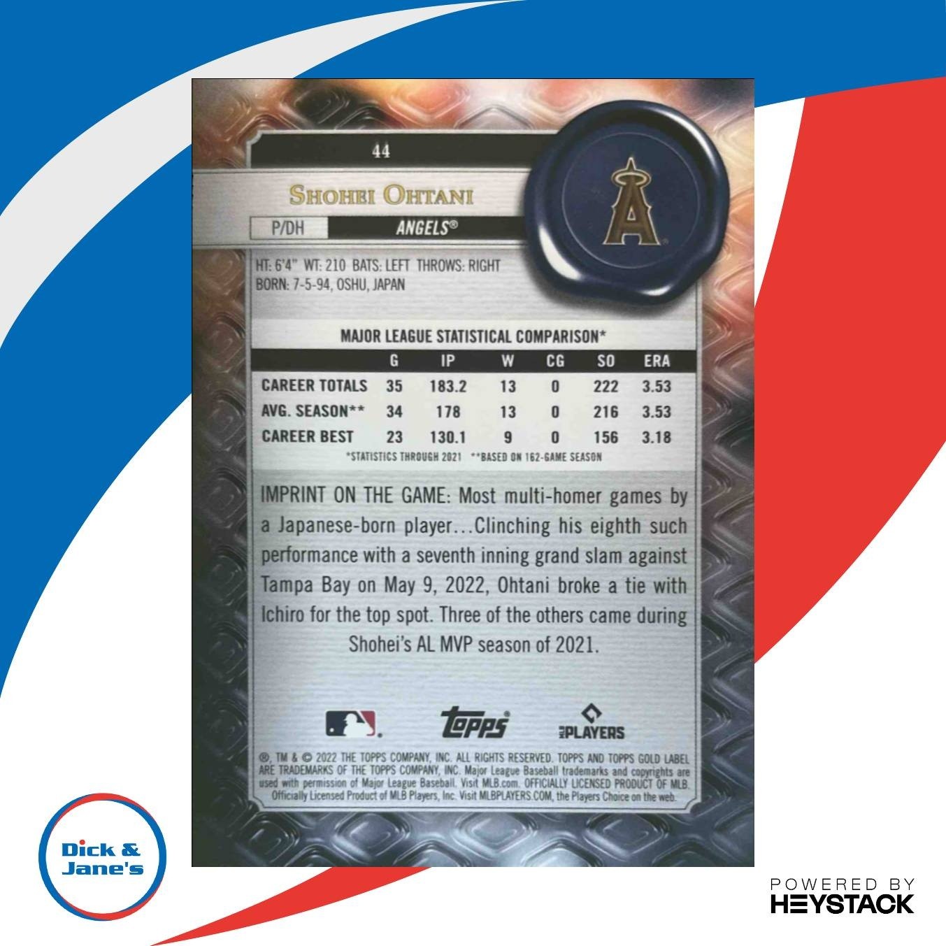 2022 Topps Gold Label Shohei Ohtani #44 Los Angeles Angels - Sports Cards