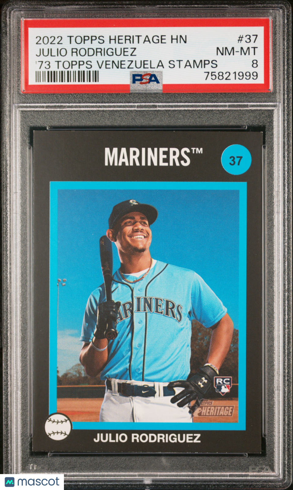 2022 Topps Heritage 1973 Topps Venezuela Stamps Julio Rodriguez #37 PSA 8 - Graded Sports Cards