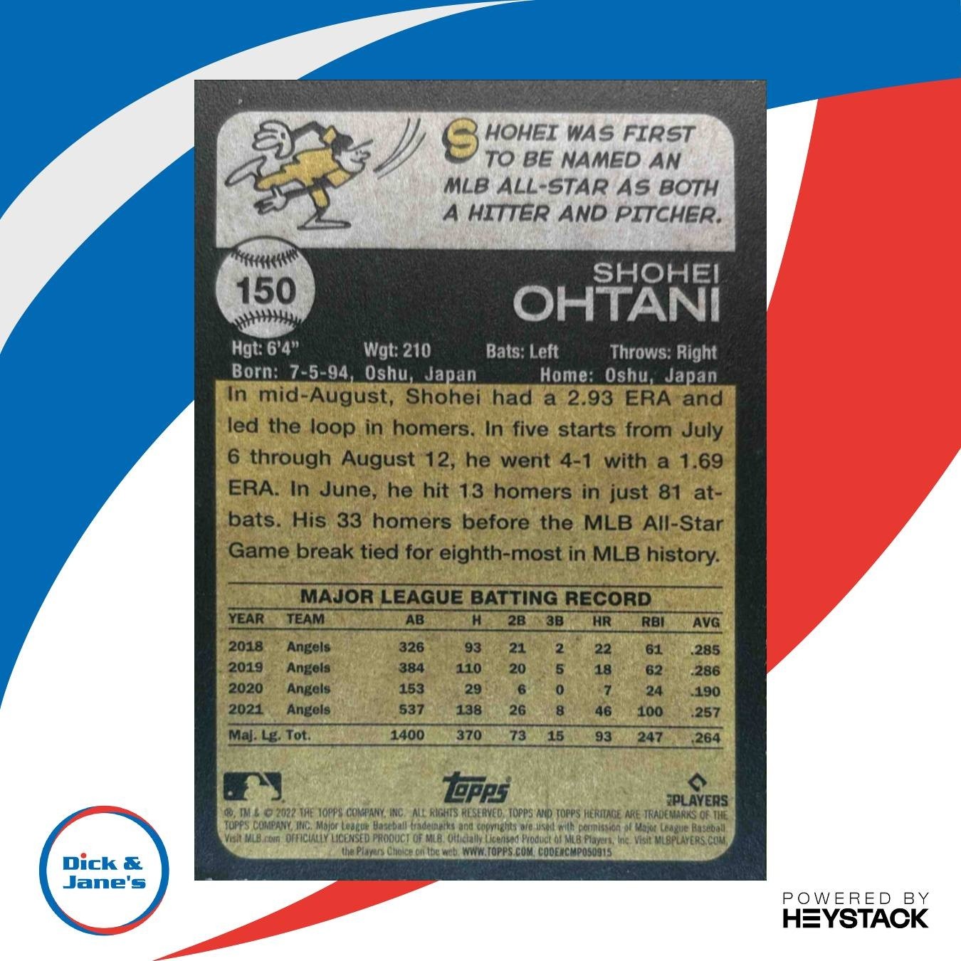 2022 Topps Heritage Shohei Ohtani #150 Los Angeles Angels - Sports Cards
