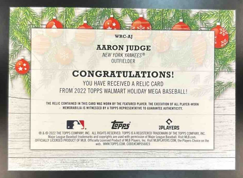 2022 Topps Holiday Aaron Judge Relics #WRC-AJ New York Yankees - Sports Cards