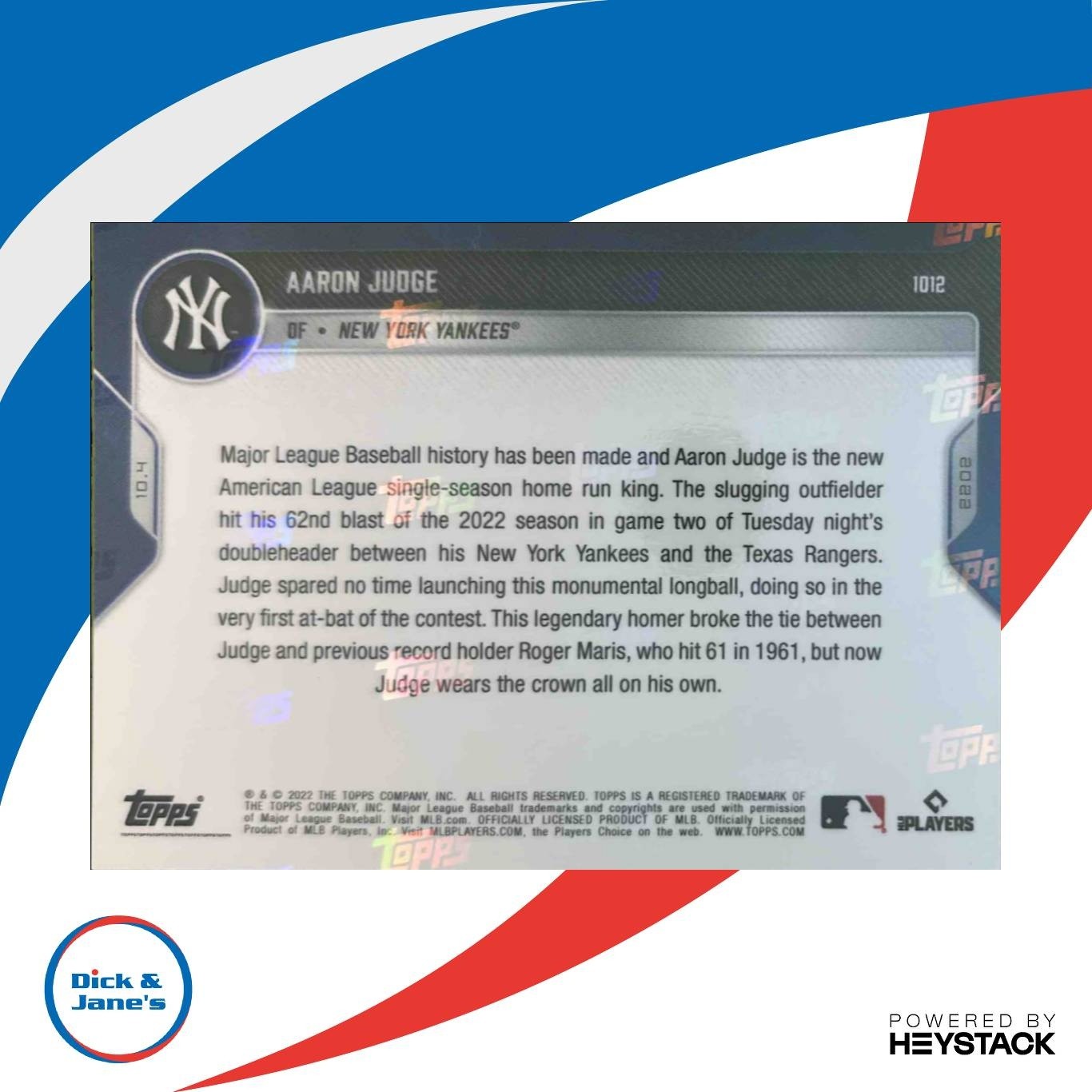 2022 Topps Now Aaron Judge #1012 New York Yankees - Sports Cards