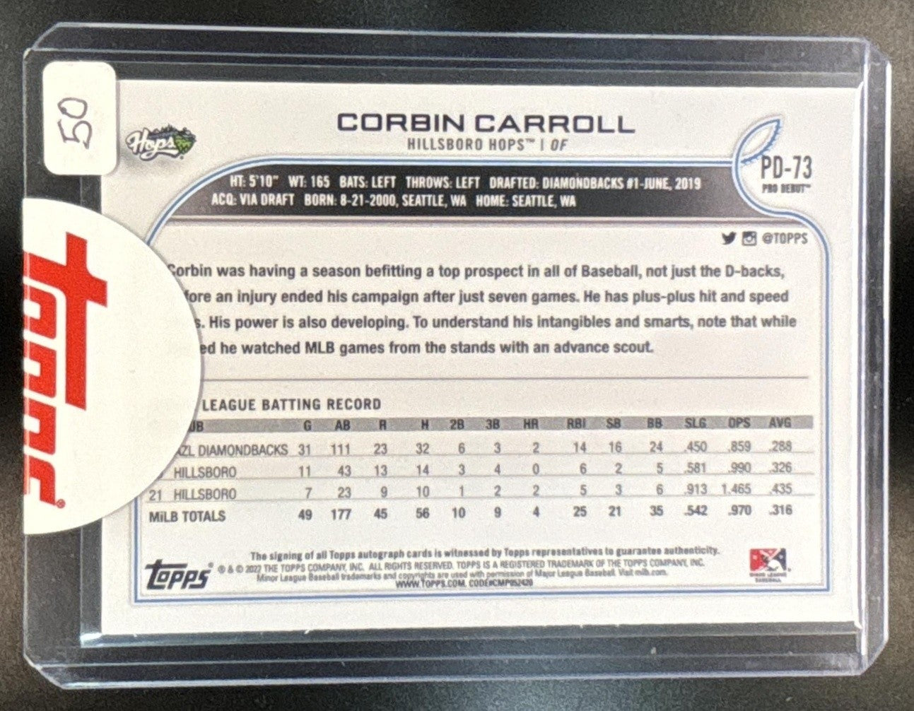 2022 Topps Pro Debut Corbin Carroll Auto #PD-73 - Sports Cards