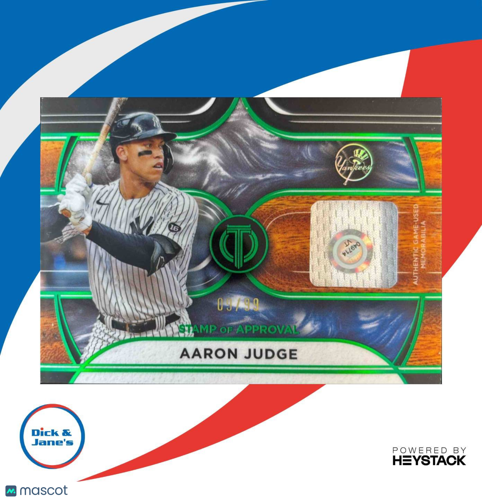 2022 Topps Tribute Aaron Judge Stamp of Approval Relic Green /99 Yankees - Sports Cards