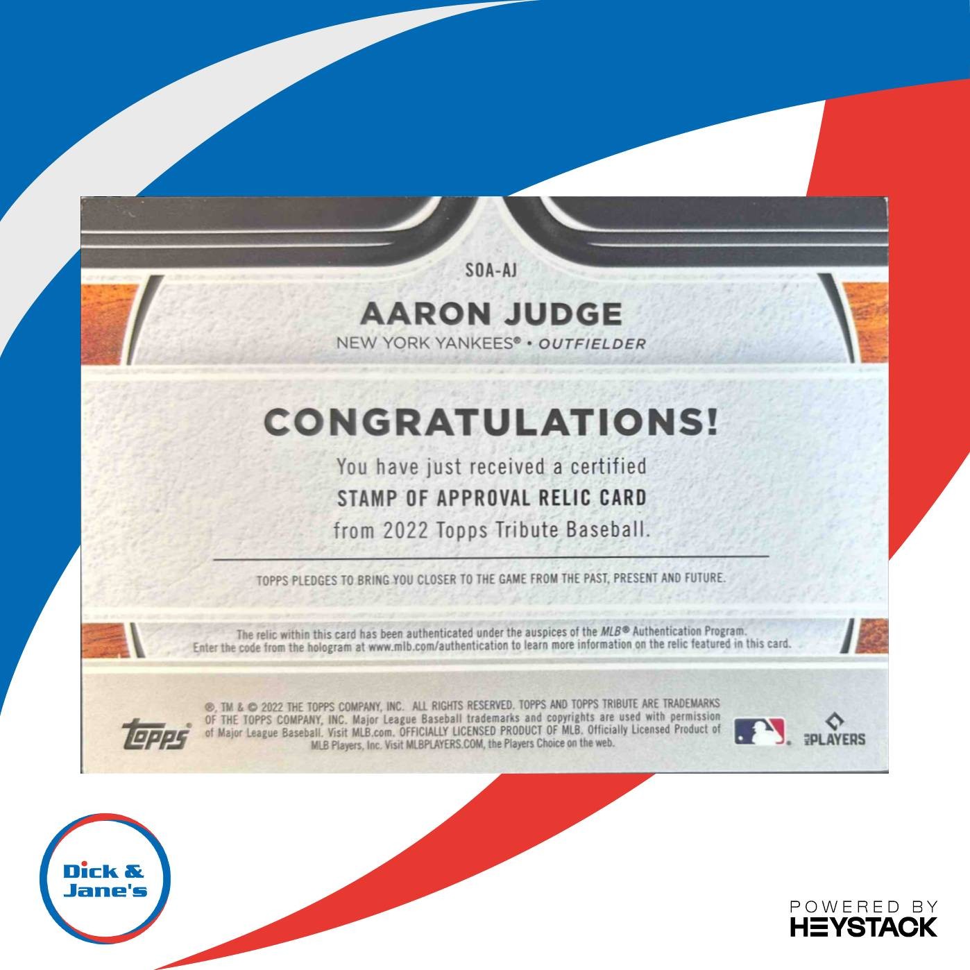 2022 Topps Tribute Aaron Judge Stamp of Approval Relic Green /99 Yankees - Sports Cards