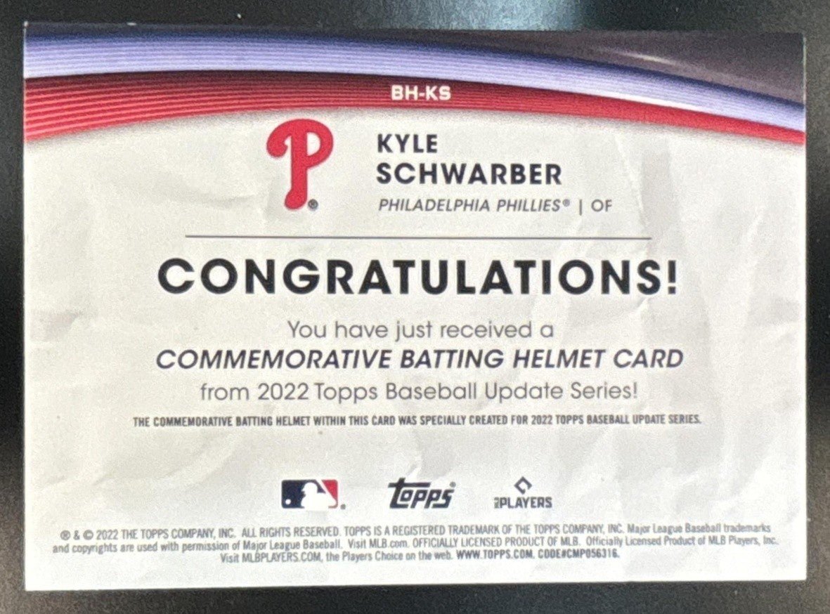 2022 Topps Update Kyle Schwarber Commemorative Batting Helmet Relic - Sports Cards