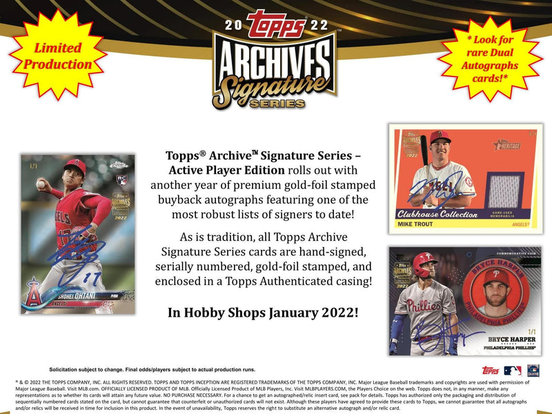 2022 Topps Archives Signatures Series Baseball Hobby Box