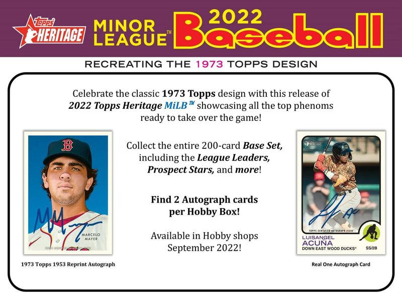 2022 Topps Heritage Minor League Baseball Hobby Box (2 Autos) Loaded with Rookies!