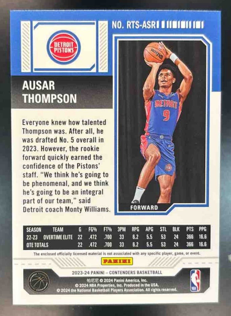 2023-24 Contenders Ausar Thompson Rookie Ticket Swatches MEM RC Detroit Pistons - Sports Cards