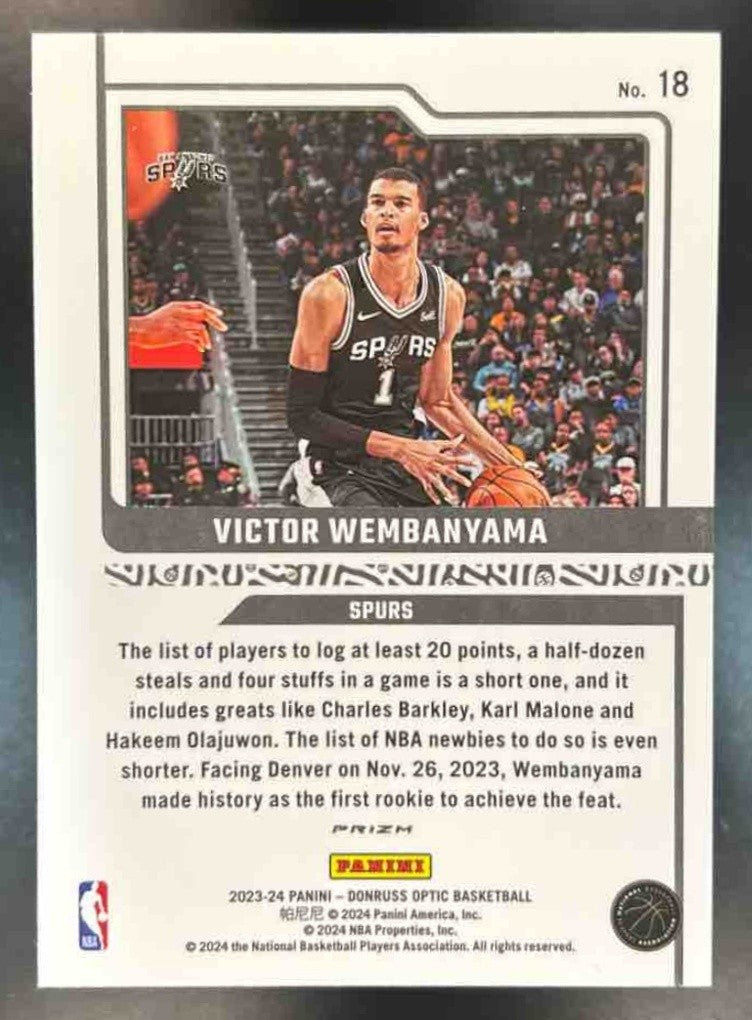 2023-24 Donruss Optic Victor Wembanyama Elite Dominators Fast Break #18 RC Spurs - Sports Cards