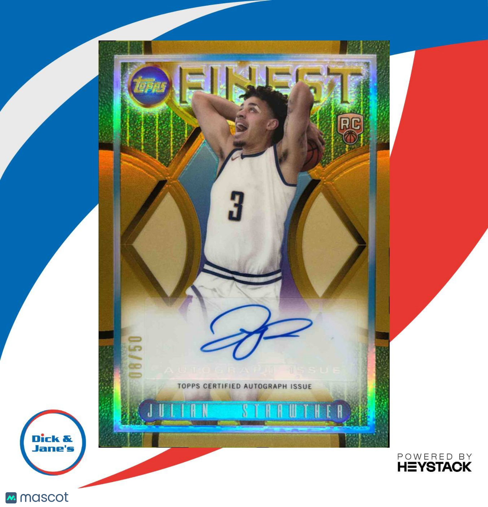 2023-24 Finest Julian Strawther Flashback Auto Gold Refractor 8/50 RC Nuggets - Sports Cards