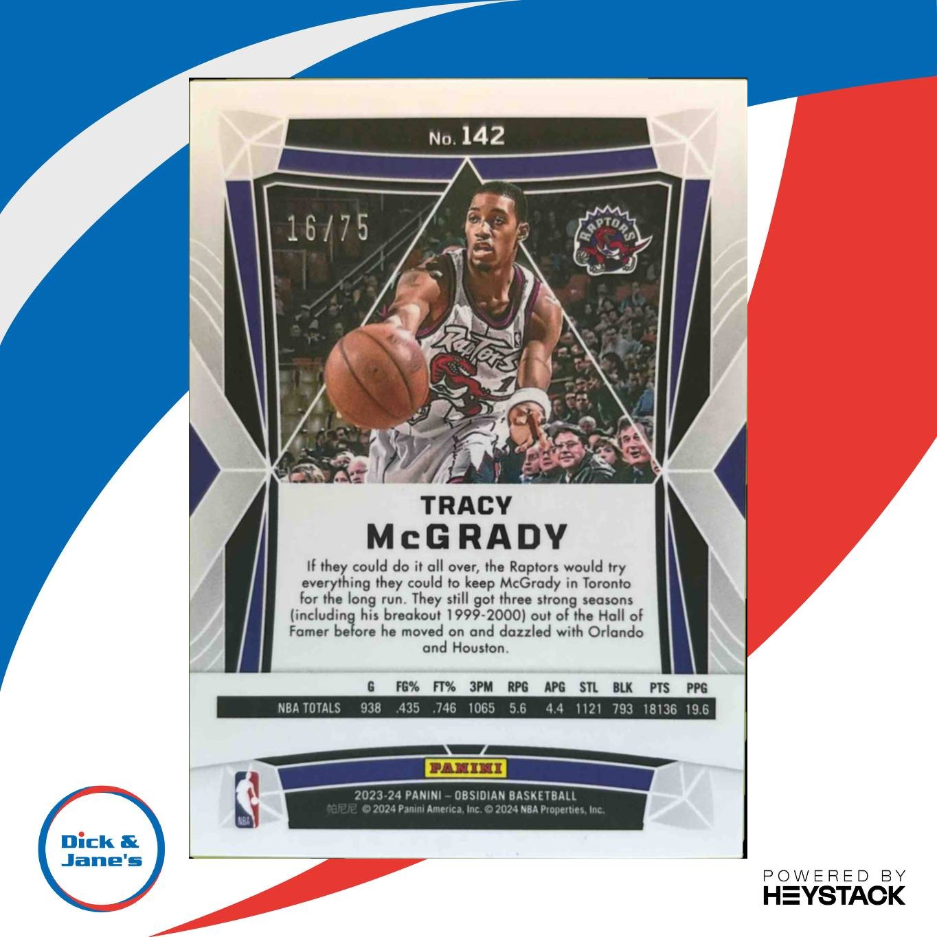 2023-24 Obsidian Tracy McGrady Electric Etch Reggae Flood 16/75 Toronto Raptors - Sports Cards