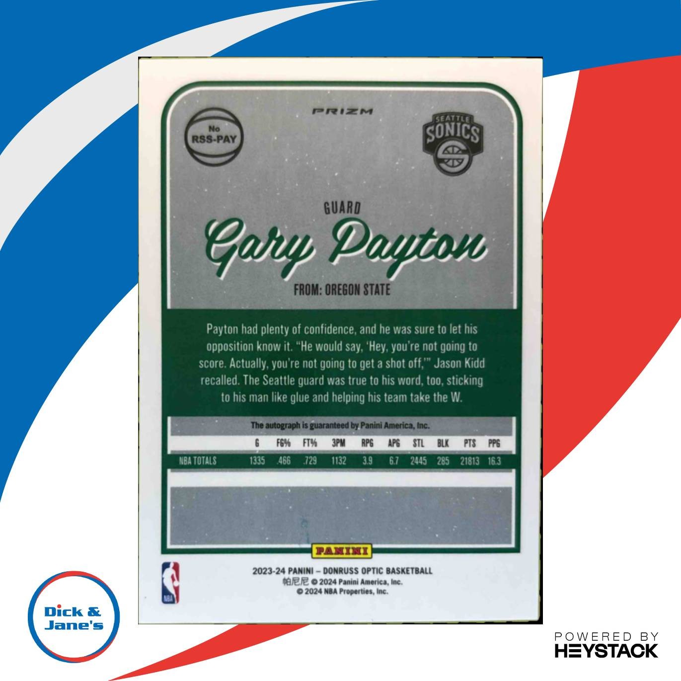 2023-24 Panini Donruss Optic Gary Payton Retro Series Signatures Choice Auto - Sports Cards