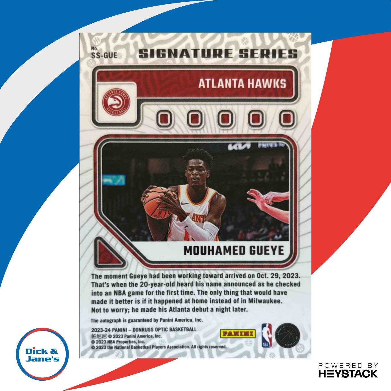 2023-24 Panini Donruss Optic Mouhamed Gueye Signature Series RC Atlanta Hawks - Sports Cards