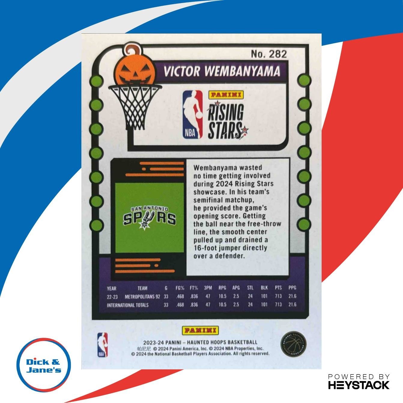 2023-24 Panini Hoops Haunted Victor Wembanyama Slime #282 RC San Antonio Spurs - Sports Cards