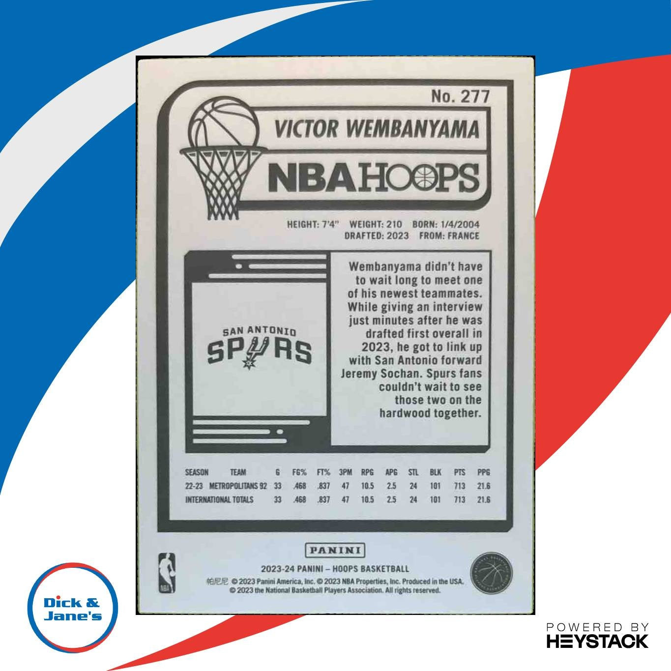 2023-24 Panini Hoops Victor Wembanyama Gravity 69/75 #277 RC San Antonio Spurs - Sports Cards