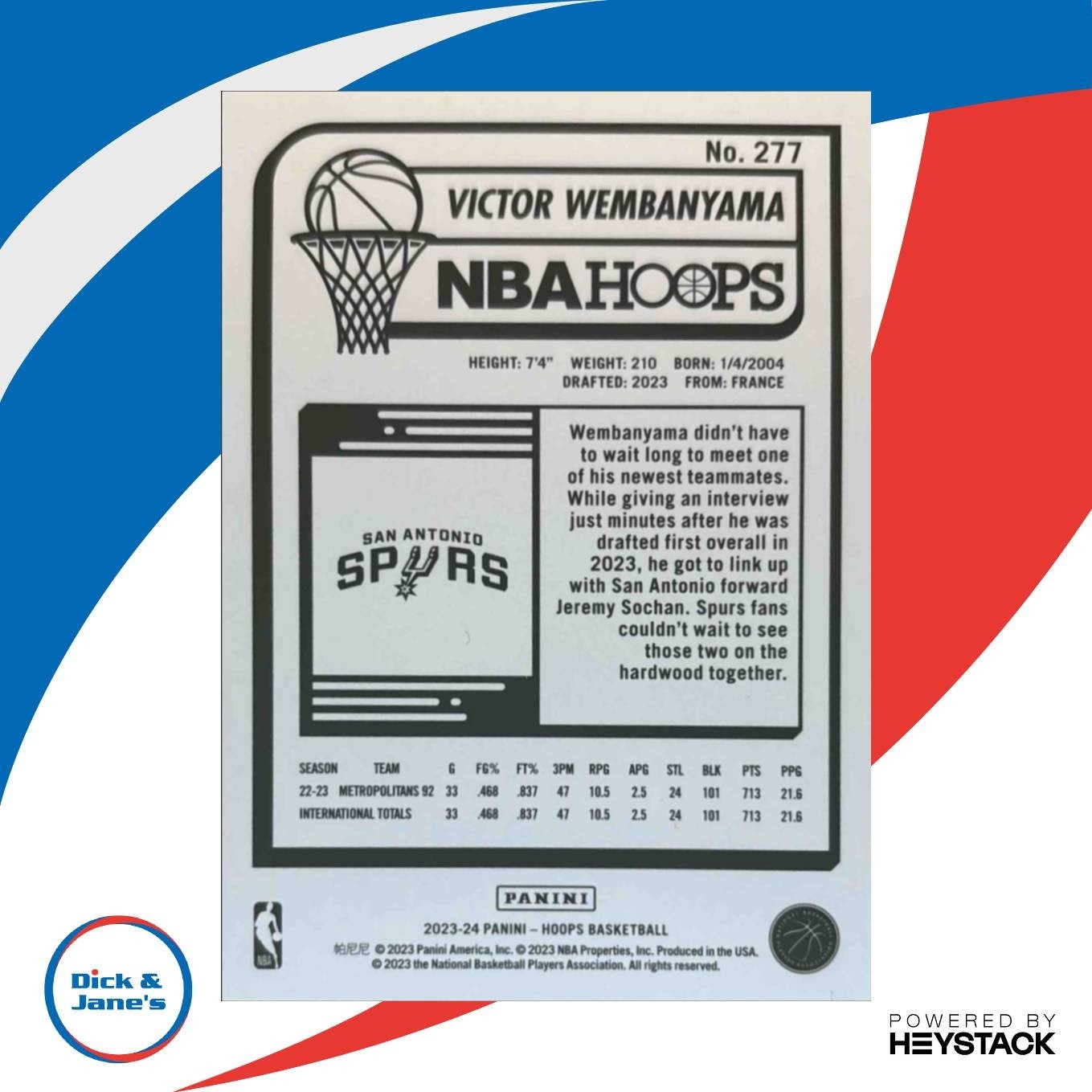 2023-24 Panini Hoops Victor Wembanyama Winter Holiday Snow #277 RC Spurs - Sports Cards