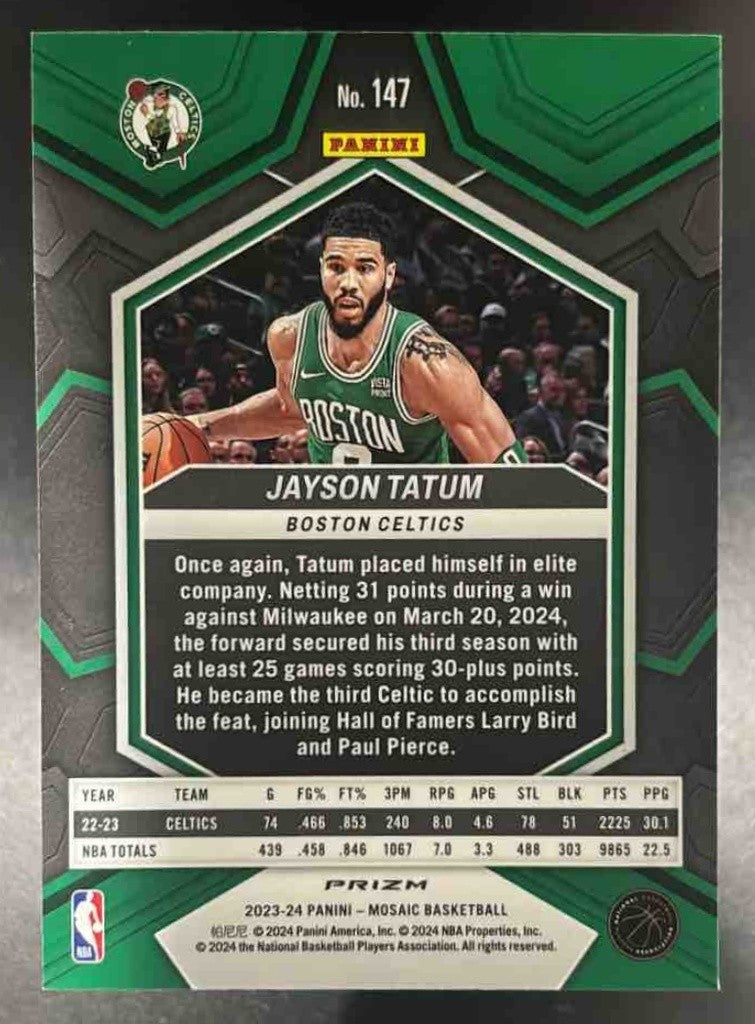 2023-24 Panini Mosaic Jayson Tatum Reactive Blue Prizm #147 Boston Celtics - Sports Cards