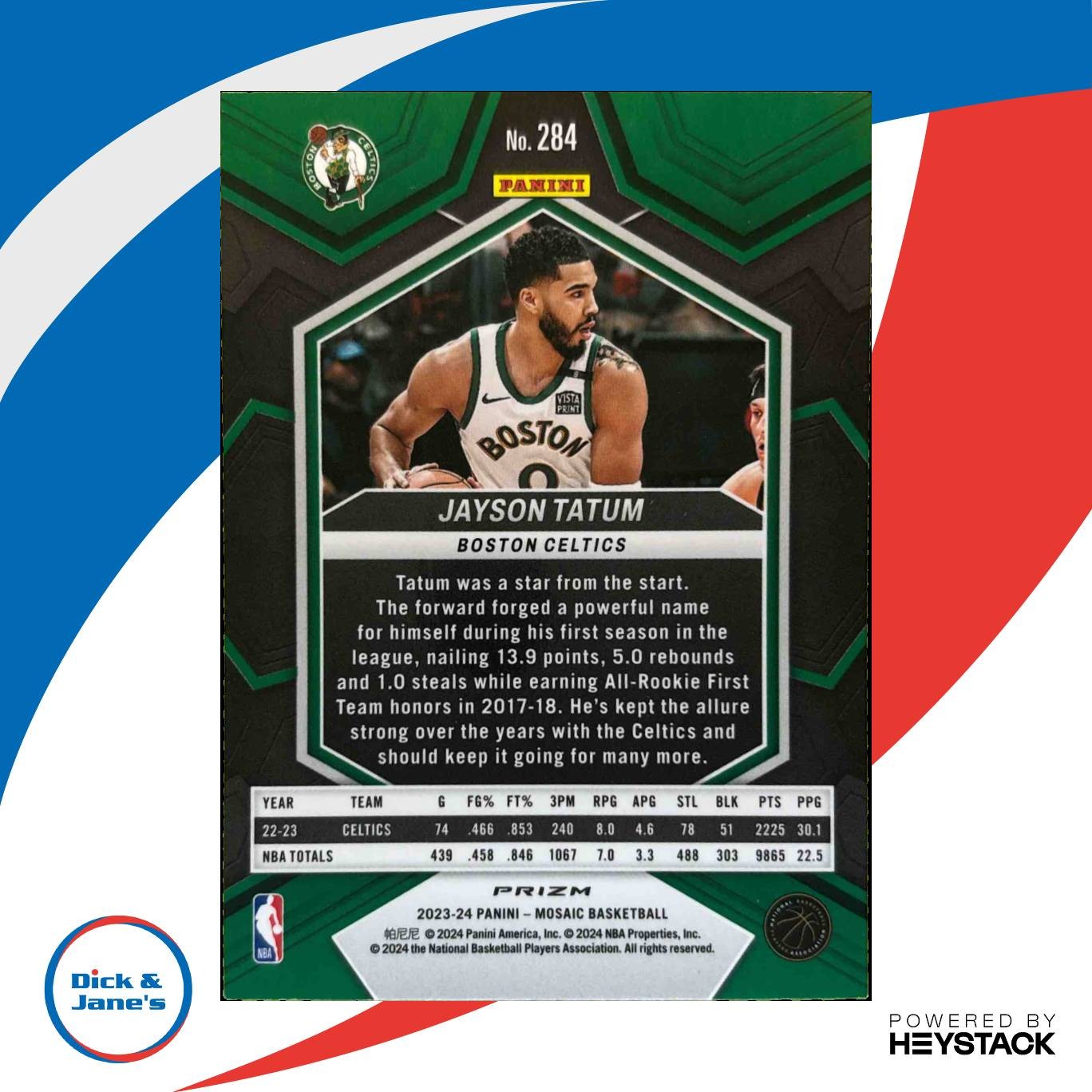 2023-24 Panini Mosaic Jayson Tatum Reactive Blue Prizm #284 City Edition Celtics - Sports Cards