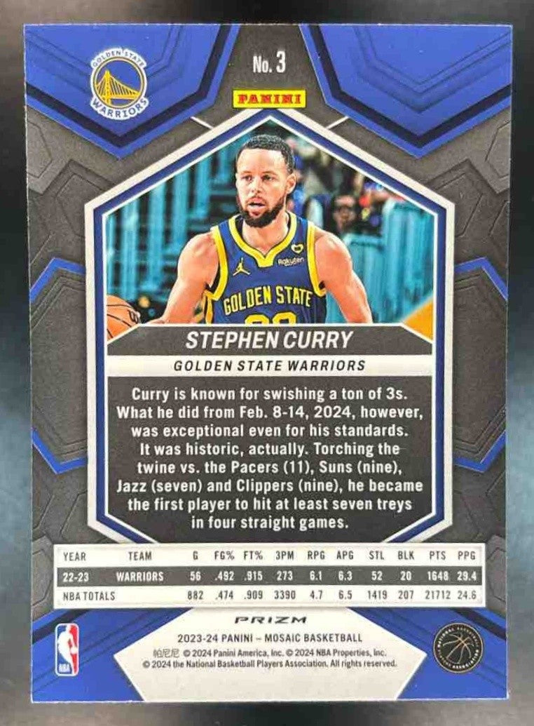 2023-24 Panini Mosaic Stephen Curry Reactive Blue Prizm #3 Golden State Warriors - Sports Cards