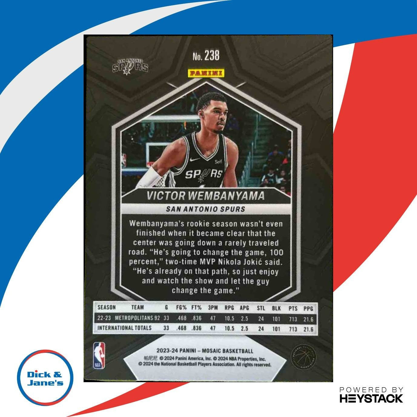 2023-24 Panini Mosaic Victor Wembanyama #238 RC San Antonio Spurs - Sports Cards