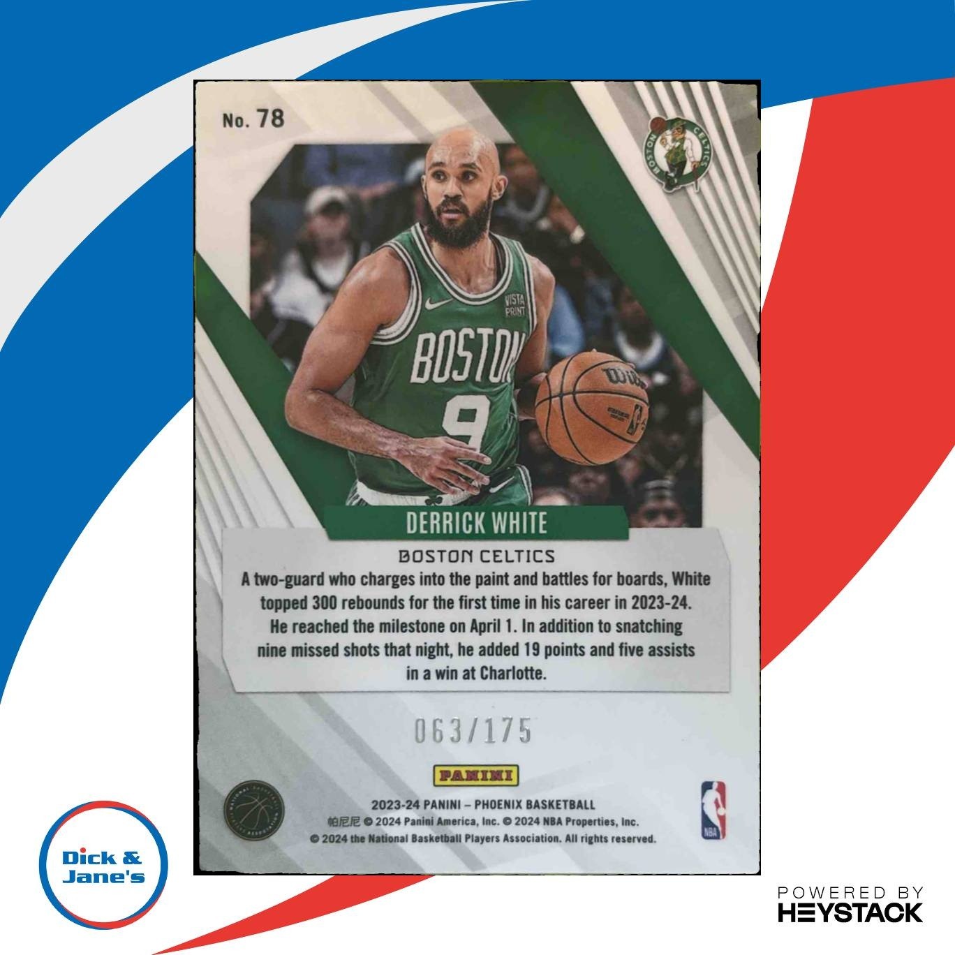 2023-24 Panini Phoenix Derrick White Green Lazer 63/175 #78 Boston Celtics - Sports Cards
