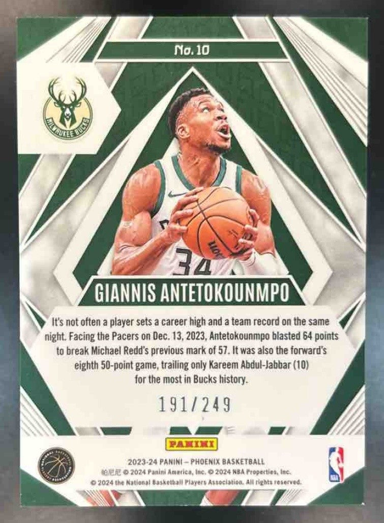 2023-24 Panini Phoenix Giannis Antetokounmpo Paragon Orange Ice /249 #10 Bucks - Sports Cards