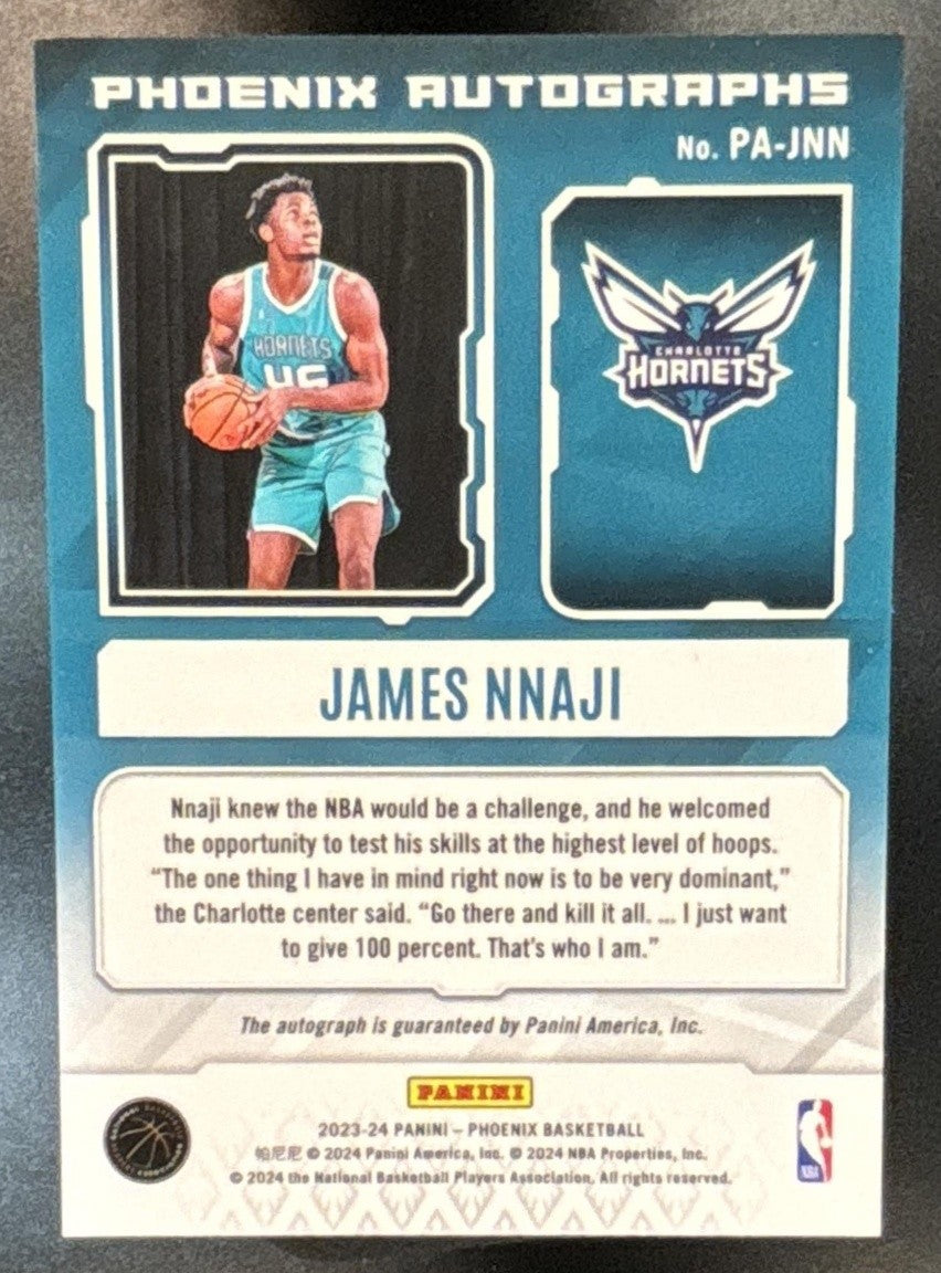 2023-24 Panini Phoenix James Nnaji Auto #PA-JNN Charlotte Hornets - Sports Cards