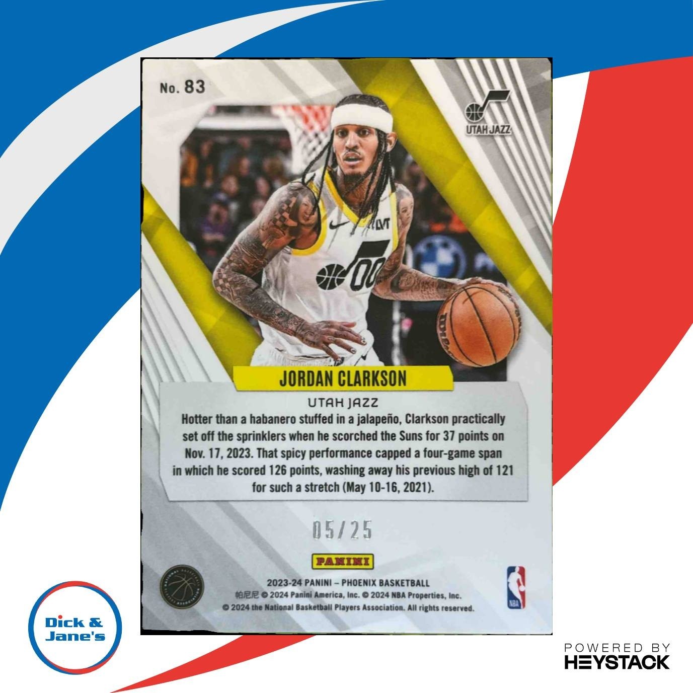 2023-24 Panini Phoenix Jordan Clarkson Purple Ice 5/25 #83 Utah Jazz - Sports Cards