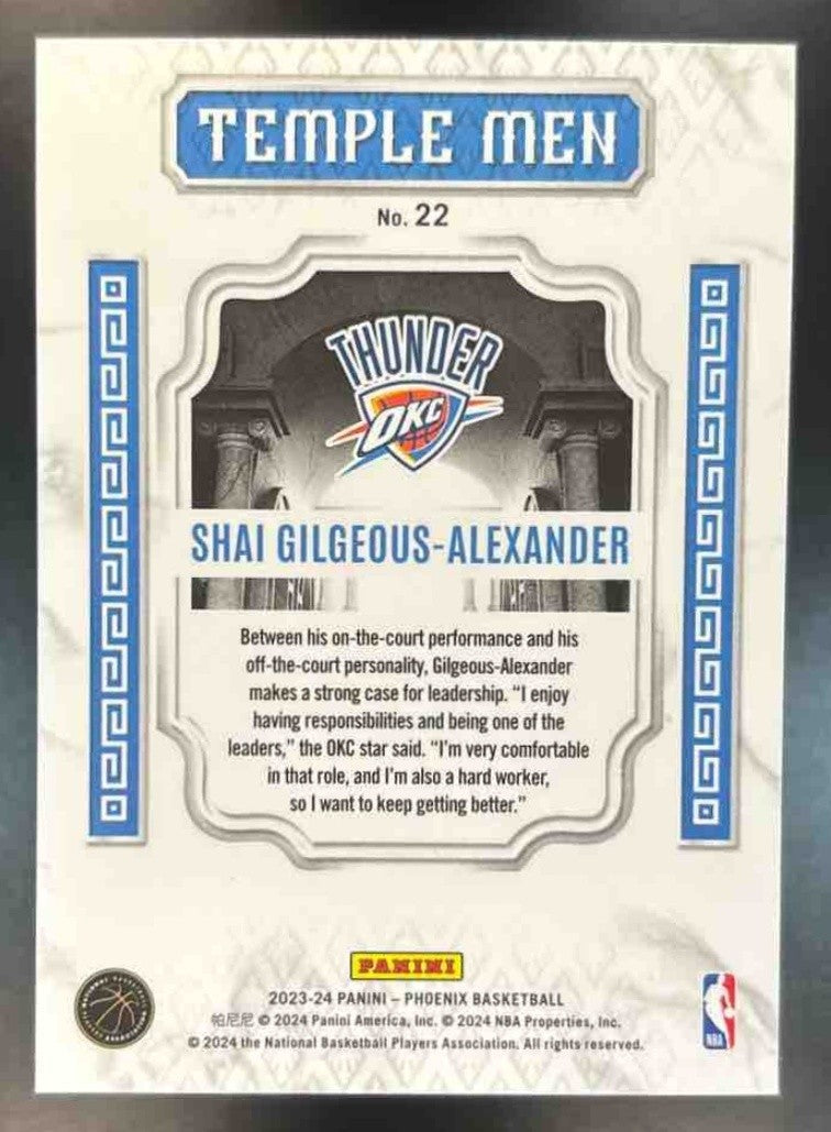 2023-24 Panini Phoenix Shai Gilgeous-Alexander Temple Men Teal Lazer #22 Thunder - Sports Cards