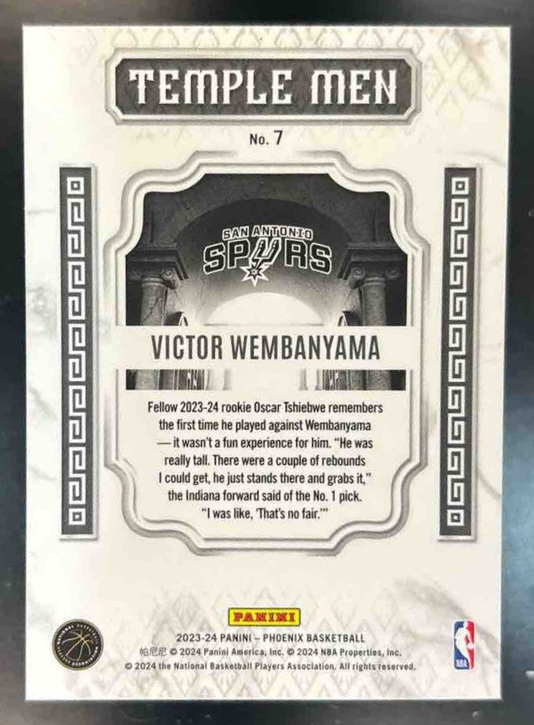 2023-24 Panini Phoenix Victor Wembanyama Temple Men #7 RC Spurs - Sports Cards