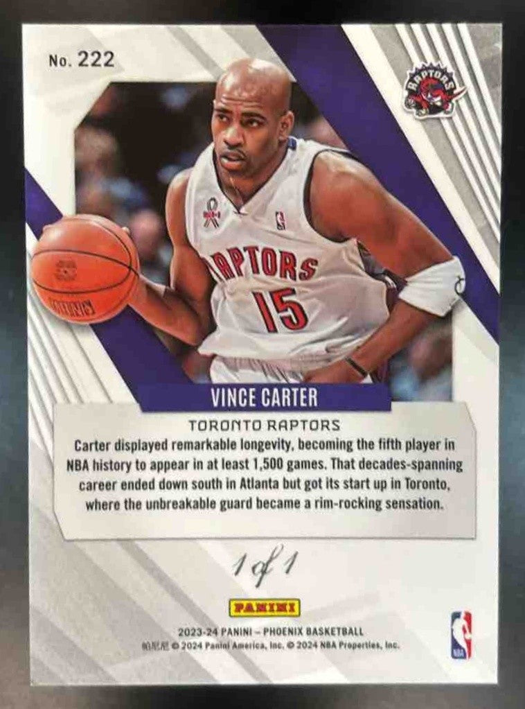 2023-24 Panini Phoenix Vince Carter Black 1/1 #222 Toronto Raptors - Sports Cards