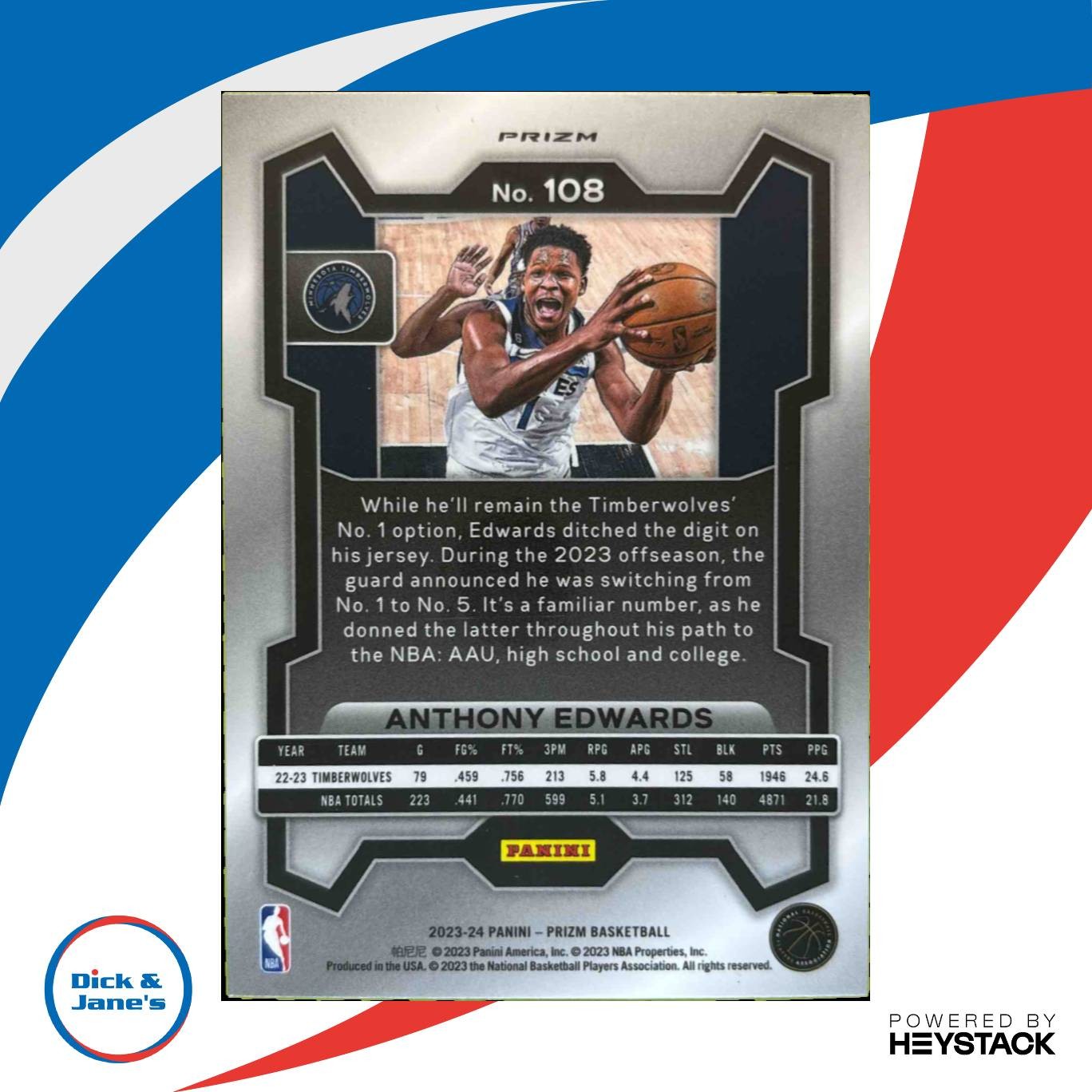 2023-24 Panini Prizm Anthony Edwards Prizms Ice #108 Minnesota Timberwolves - Sports Cards