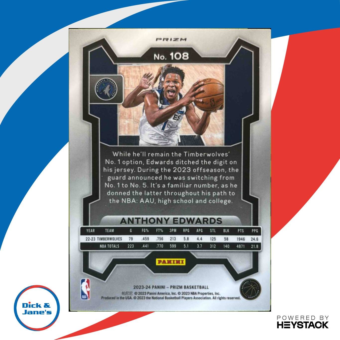 2023-24 Panini Prizm Anthony Edwards Prizms Pink Ice #108 Minnesota Timberwolves - Sports Cards