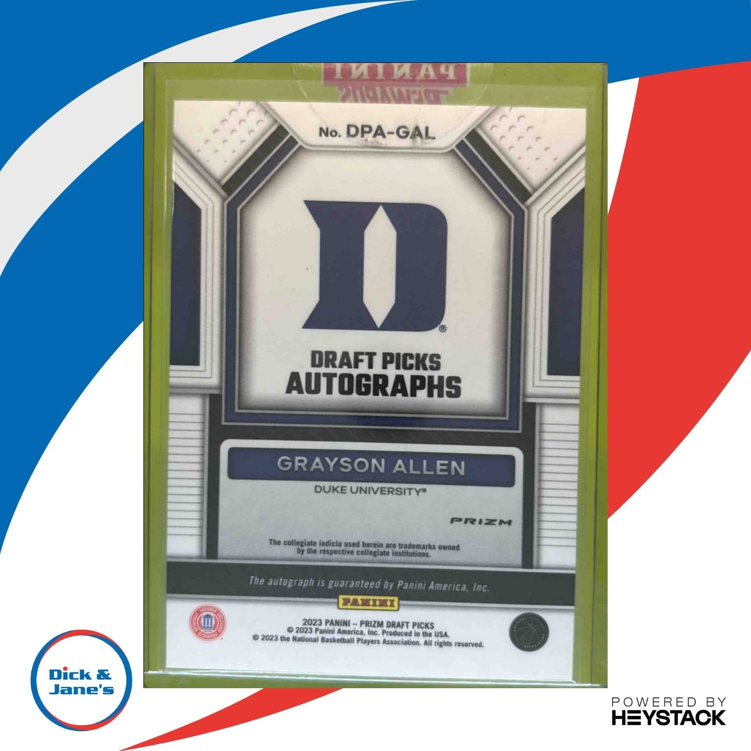 2023-24 Panini Prizm Draft Picks Grayson Allen Auto Green #DPA-GAL Blue Devils - Sports Cards