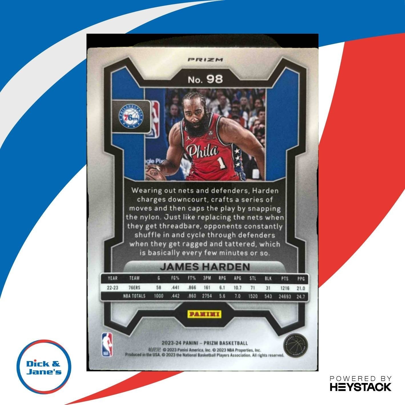 2023-24 Panini Prizm James Harden Prizms Red Sparkle #98 Philadelphia 76ers - Sports Cards