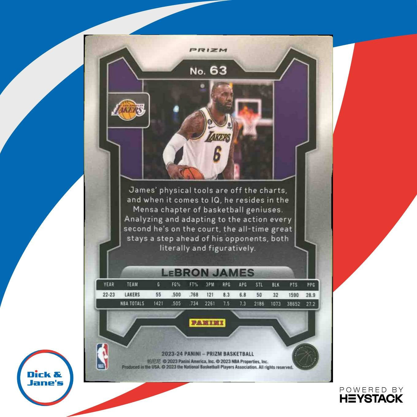 2023-24 Panini Prizm LeBron James Prizms Silver #63 Los Angeles Lakers - Sports Cards
