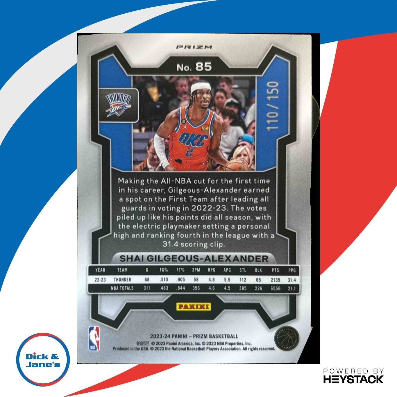 2023-24 Panini Prizm Shai Gilgeous-Alexander /150 #85 Oklahoma City Thunder - Sports Cards