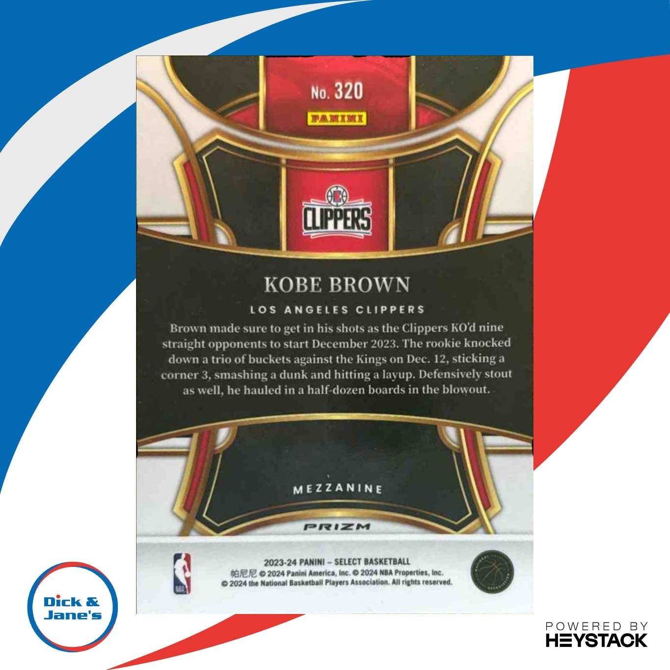 2023-24 Panini Select Kobe Brown Tiger Prizms #320 RC Mezzanine Clippers - Sports Cards