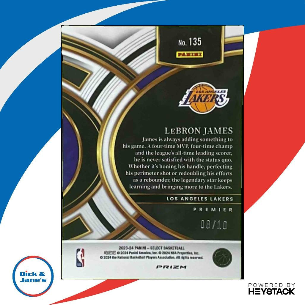2023-24 Panini Select LeBron James Gold Wave Prizm /10 #135 Premier Level Lakers - Sports Cards