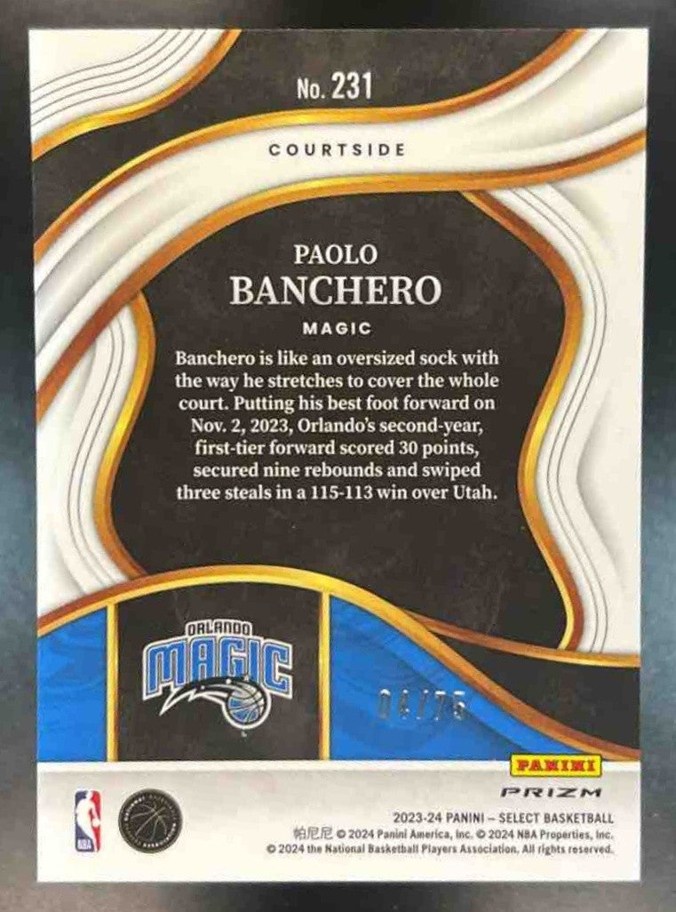 2023-24 Panini Select Paolo Banchero Blue Wave Prizm /75 #231 Courtside Magic - Sports Cards