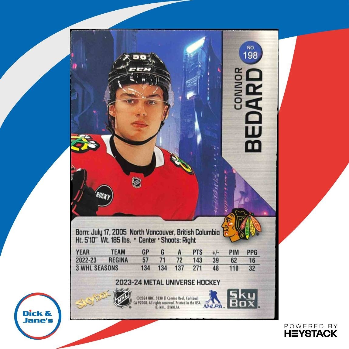 2023-24 Skybox Metal Universe Connor Bedard #198 RC Chicago Blackhawks - Sports Cards