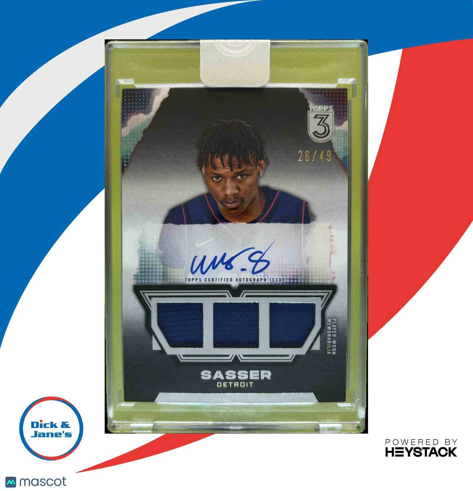 2023-24 Topps 3 Marcus Sasser Triple Relics Auto Prime 26/49 #TRA-MS RC - Sports Cards