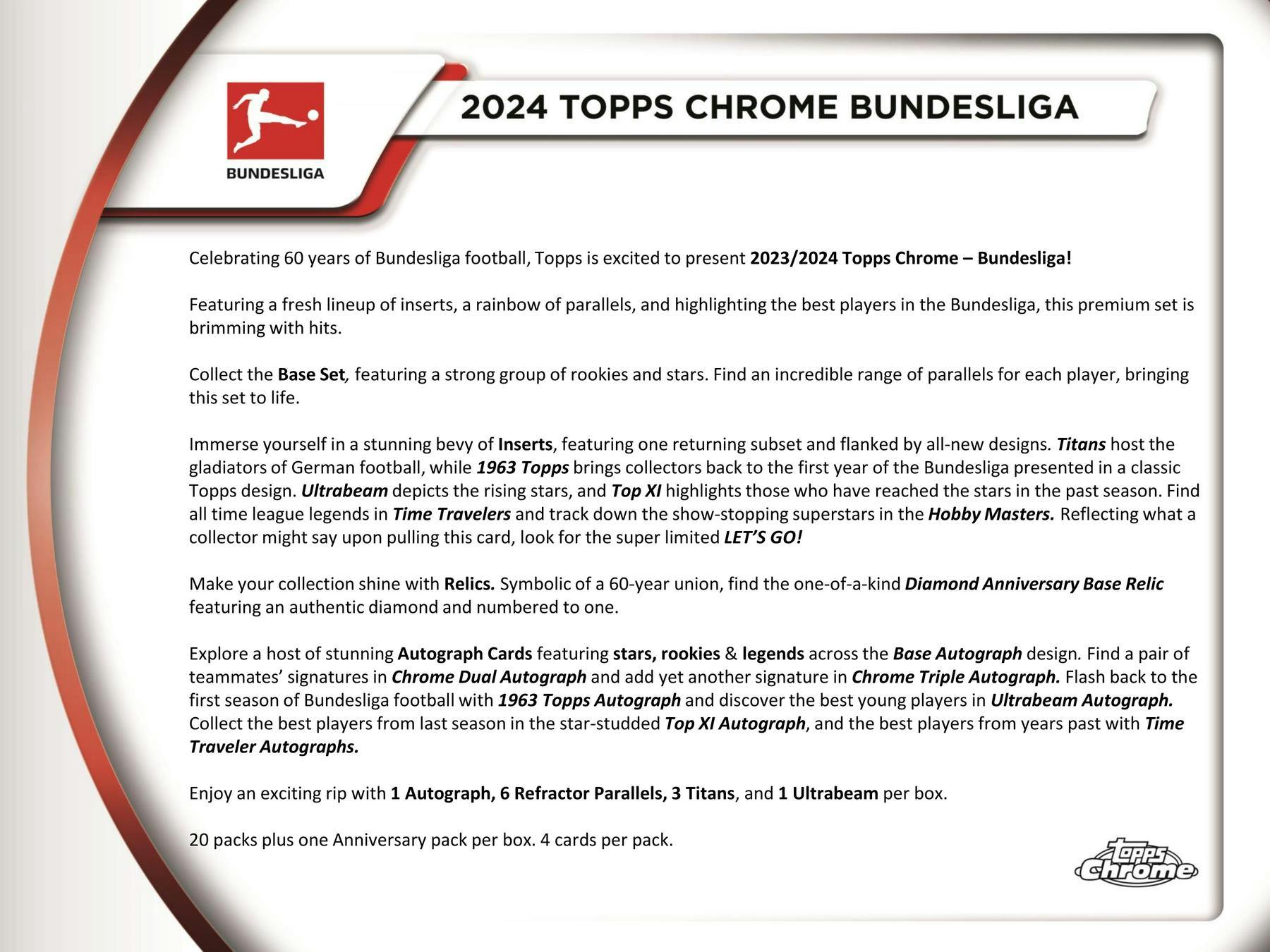 2023/24 Topps Chrome Bundesliga Soccer Hobby Box (1 Auto) - Soccer Hobby Box