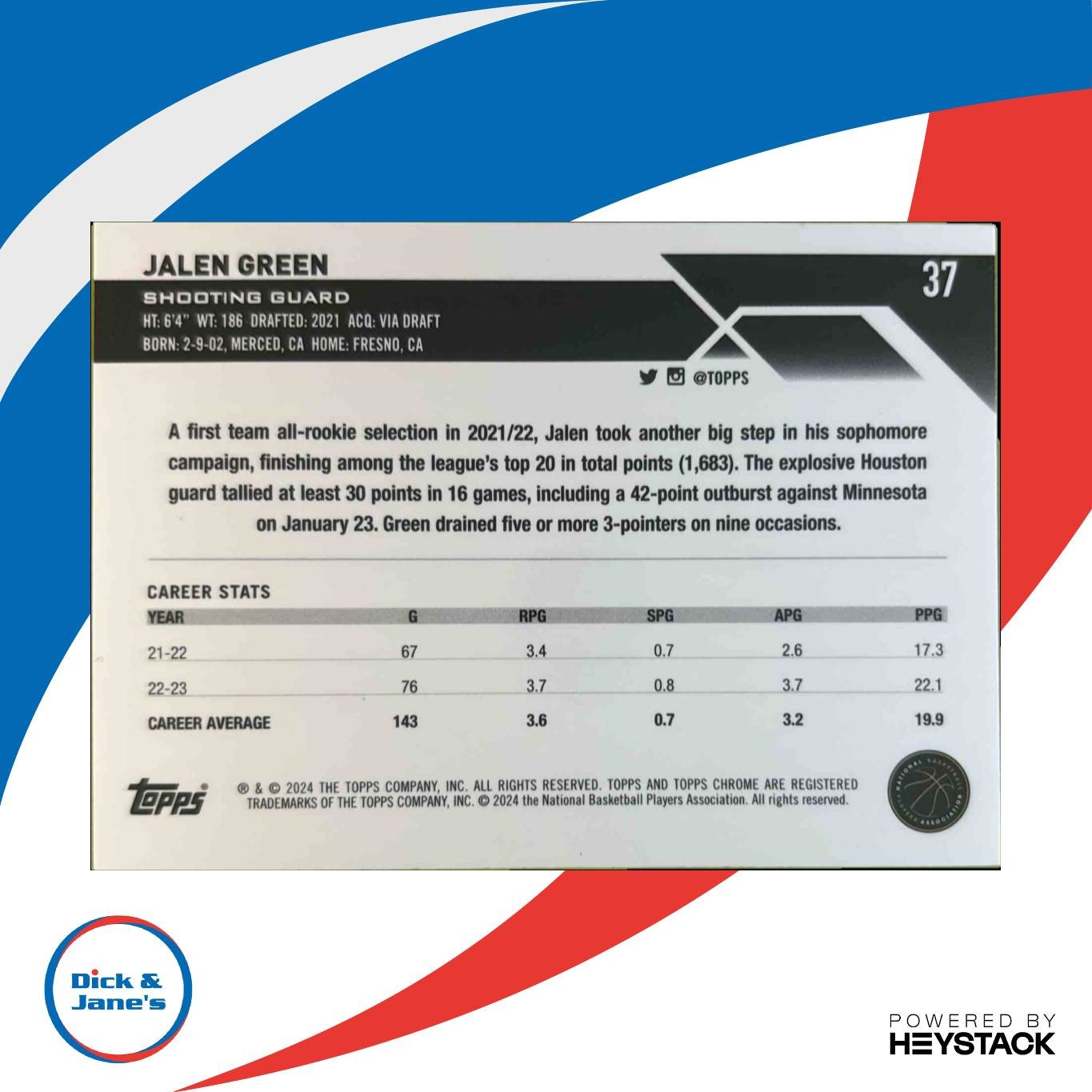 2023-24 Topps Chrome Jalen Green Refractor #37 Houston Rockets - Sports Cards