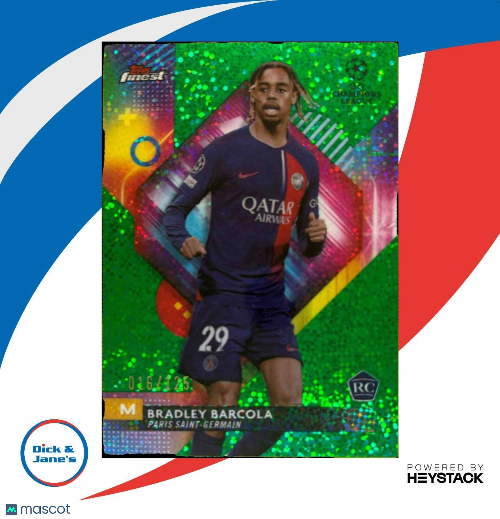 2023-24 Topps Finest Bradley Barcola Speckle Green /125 #102 RC Germain - Sports Cards