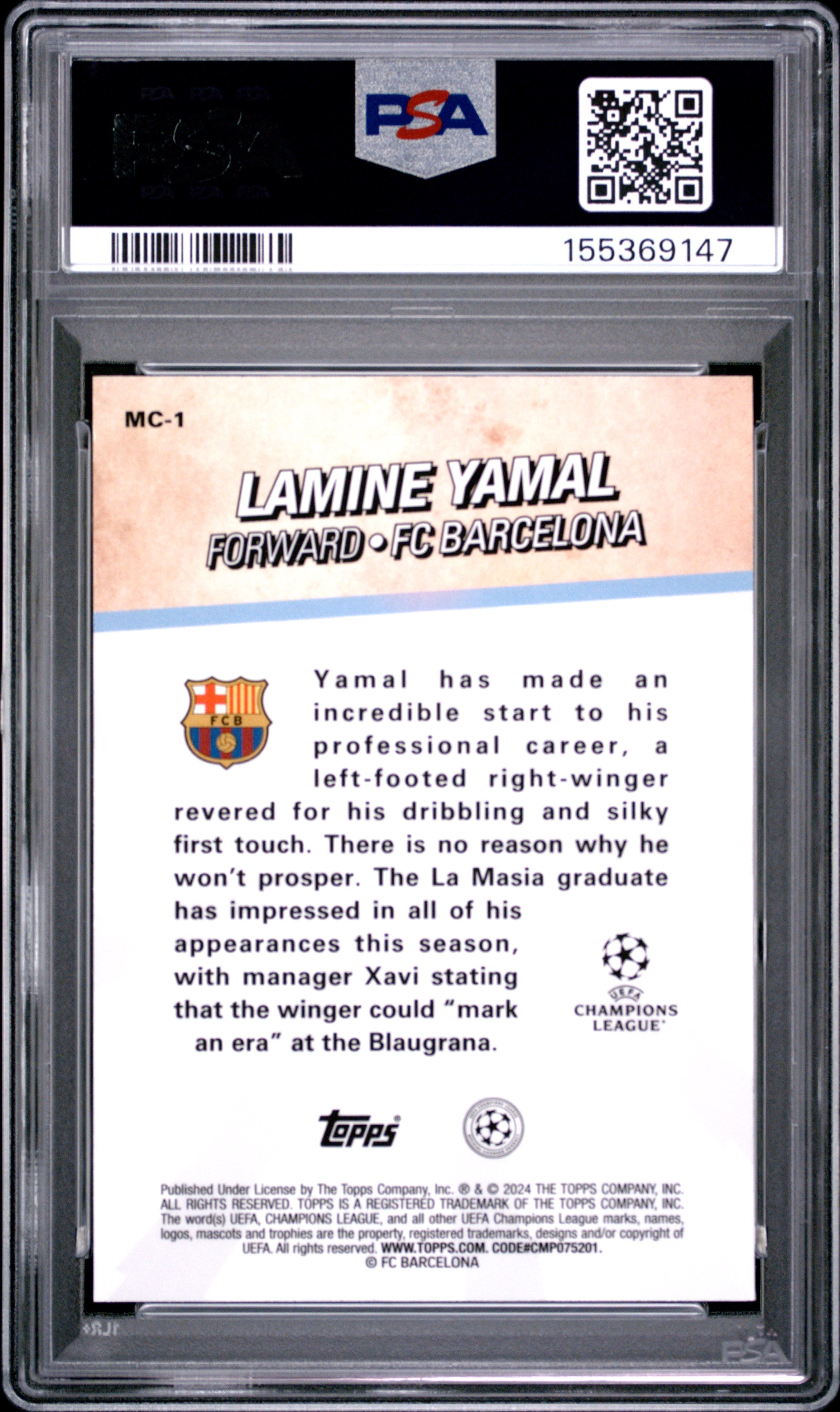 2023-24 Topps Merlin UEFA Club Merlin’s Chosen Ones Lamine Yamal #MC1 PSA 10 - Graded Sports Cards