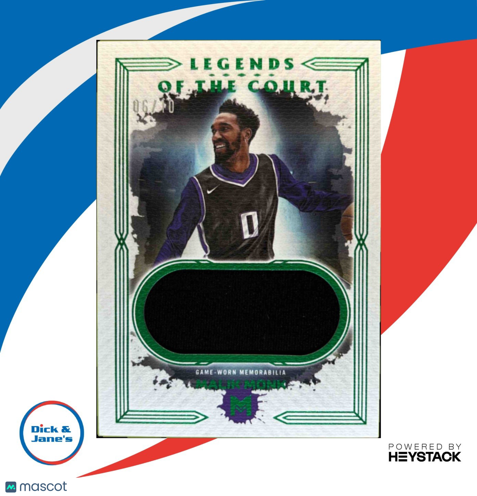2023-24 Topps Motif Malik Monk Legends of the Court Relics Windsor Green 6/10 - Sports Cards